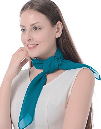 Athena YY Vintage Style Sheer Chiffon Square Neck Scarf 50s Scarf Turquoise Scarf for Girls Women Ladies Nylon Plain Small Neck Scarf, Adult/Teens 26