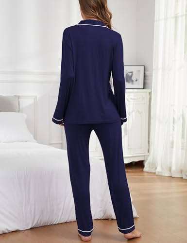 Image of Button Up Pajamas for Women Long Sleeve Sleepwear Soft Loungewear Ladies Pjs Set XS-XXL