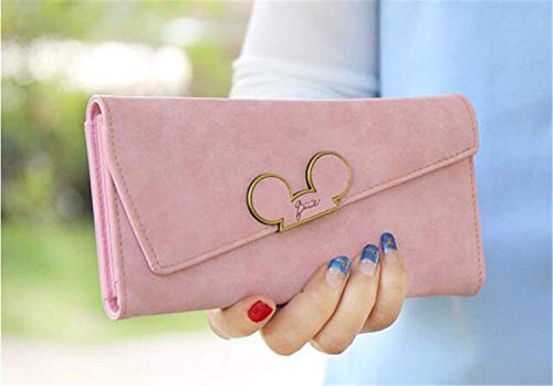 Preisvergleich Produktbild Brieftasche Woman Scrub Long Section Mickey Head Magnetschnalle Schrägbezug Dreifach gefaltete, einzigartige Kreditkartenetasche (19,1 * 9,5 * 2,3 cm) Pink