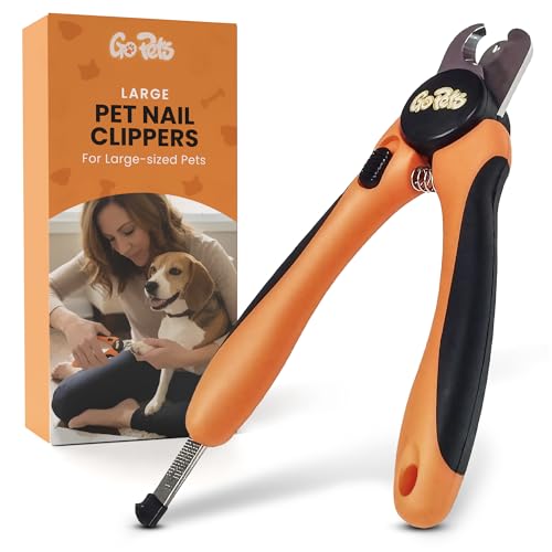 GoPets Dog Nail Clippers, Professional Pet Nail Trimmer for Large Dogs and Cats with Quick Sensor Safety Guard, Heavy Duty Stainless Steel Blades, Non-Slip Handle, Built-in File for Safe Grooming