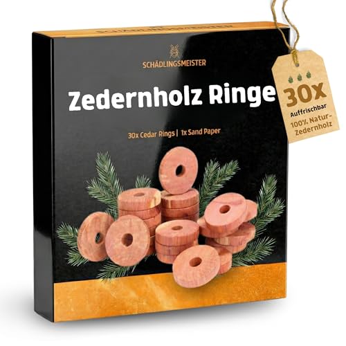 Panteer SCHÄDLINGSMEISTER Zedernholz Ringe - 30 Stück - Zedernholz Mottenschutz für Kleiderschrank - Kleidermottenfalle - Gegen Motten - Kleidermotten bekämpfen