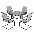 NUU GARDEN 5 Piece Outdoor Dining Set, All Weather Outdoor Padded Textilene Patio Chairs and Square Dining Table with Umbrella Hole for Backyard, Patio, Garden, Deck, Light Grey and Black