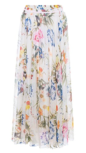 CHARTOU Women's Elegant Summer Full Length Boho Floral Print Pleated Chiffon Long Maxi Skirt Dress2