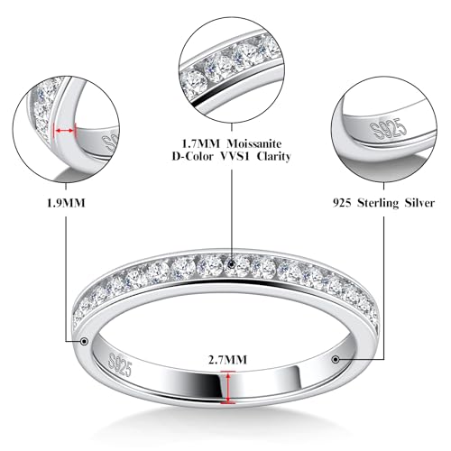 Moissanite Eternity Rings 925 Sterling Silver Moissanite Wedding Band D Color VVS1 Round Cut Channel Set Half Eternity Wedding Band Stackable Ring for Women2