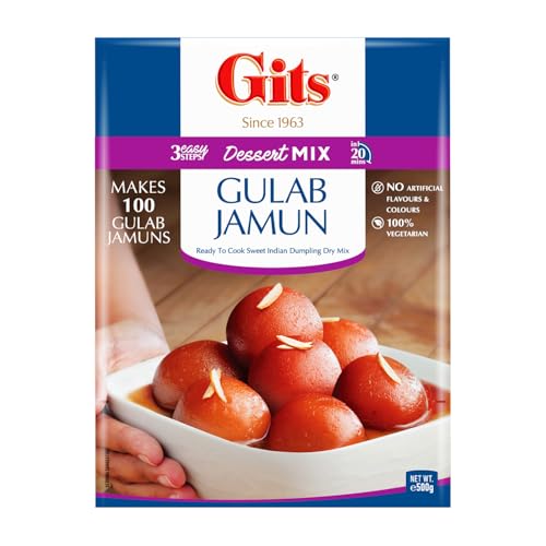 Image of Gits Instant Gulab Jamun Dessert Mix, Makes 100 per Pack, Pure Veg, Delicious Indian Dessert and Mithai, 500g (Pack of 2)