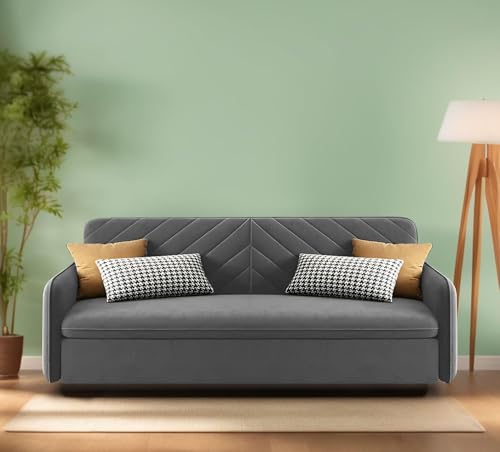 Image of Alnus 3 Seater Sofa Cum Bed for Living Room (Dark Grey Fabric) Premium Fabric Sofa Cum Bed