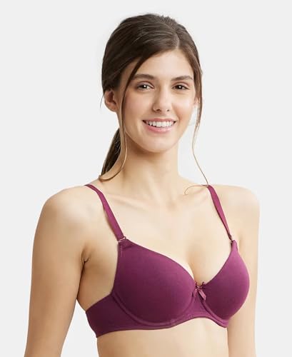 Image of Jockey 1245 Women Under-Wired Padded Super Combed Cotton Elastane Stretch Medium Coverage T-Shirt Bra with Detachable Straps