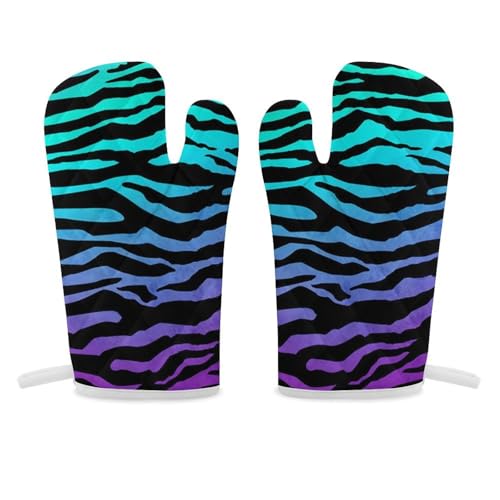 オーブンミット ストライプ 縞 ゼブラ柄 鍋つかみ オーブン手袋 耐熱ミトン オーブングローブ 断熱 使い勝手 耐久性 着脱簡単 防水 厚手 吊り下げループ付き シェフ用 キッチン用品 男女兼用 2枚セット