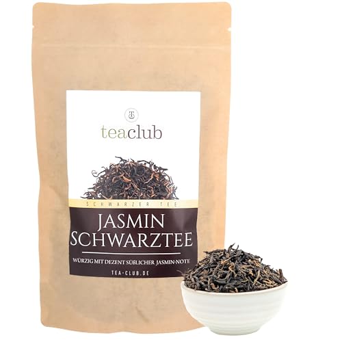 TeaClub Thé noir au jasmin en vrac 100 g - Thé noir aromatique et floral avec de véritables fleurs de jasmin - haut de gamme pour une expérience gustative unique