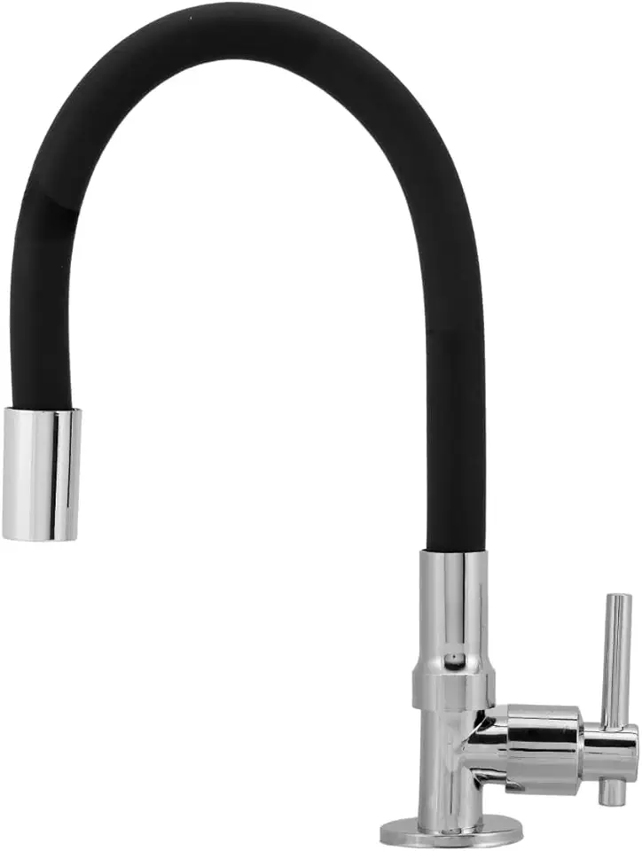 Torneira de Cozinha Flexível, Bancada, Silicone, Preta, 1/4 de Volta, Montagem em Parede
