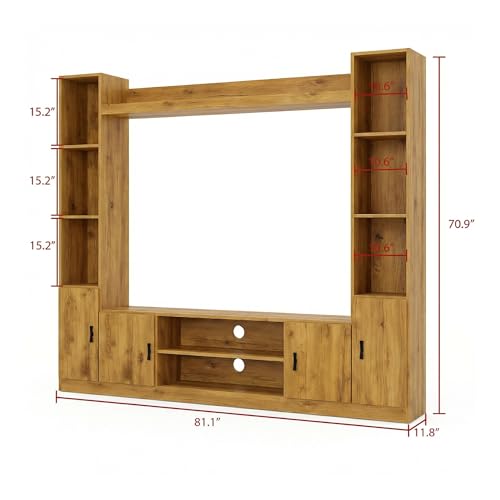 Image of Raywud Elavora Engineering Wood Floor Standing TV Entertainment Unit Set | TV Cabinet with Shelves for Books & Decor Display Unit Bed Living Room | Ideal for TV Unit Upto 55 inch | DIY Assembly (Gold Oak)