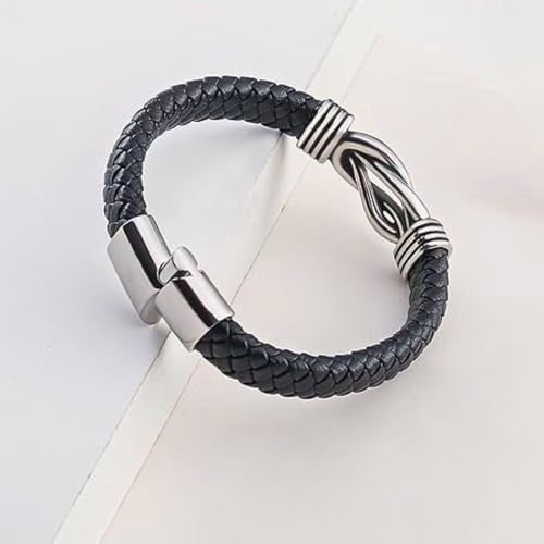 Image of THE MEN THING Leather Bracelet for Men - American Style Genuine Leather Multi-Layer Braided Bracelet with 100% Stainless Steel Magnetic Buckle for Men & Boys (8 inch)