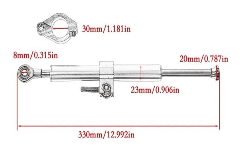 Amortisseur de Direction de Moto 330MM, stabilisateur de Direction de Fourche, Accessoires compatibles avec Motocross (Rouge)
