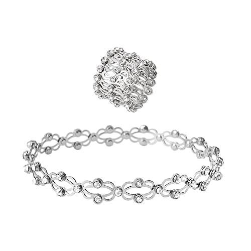 FEWB 2 in 1 einziehbares Ringarmband,Verstellbarer Transforming Crystal Bracelets Flexibler einziehbarer Faltring,Damenschmuck(Silver White Rhinestone) Cover