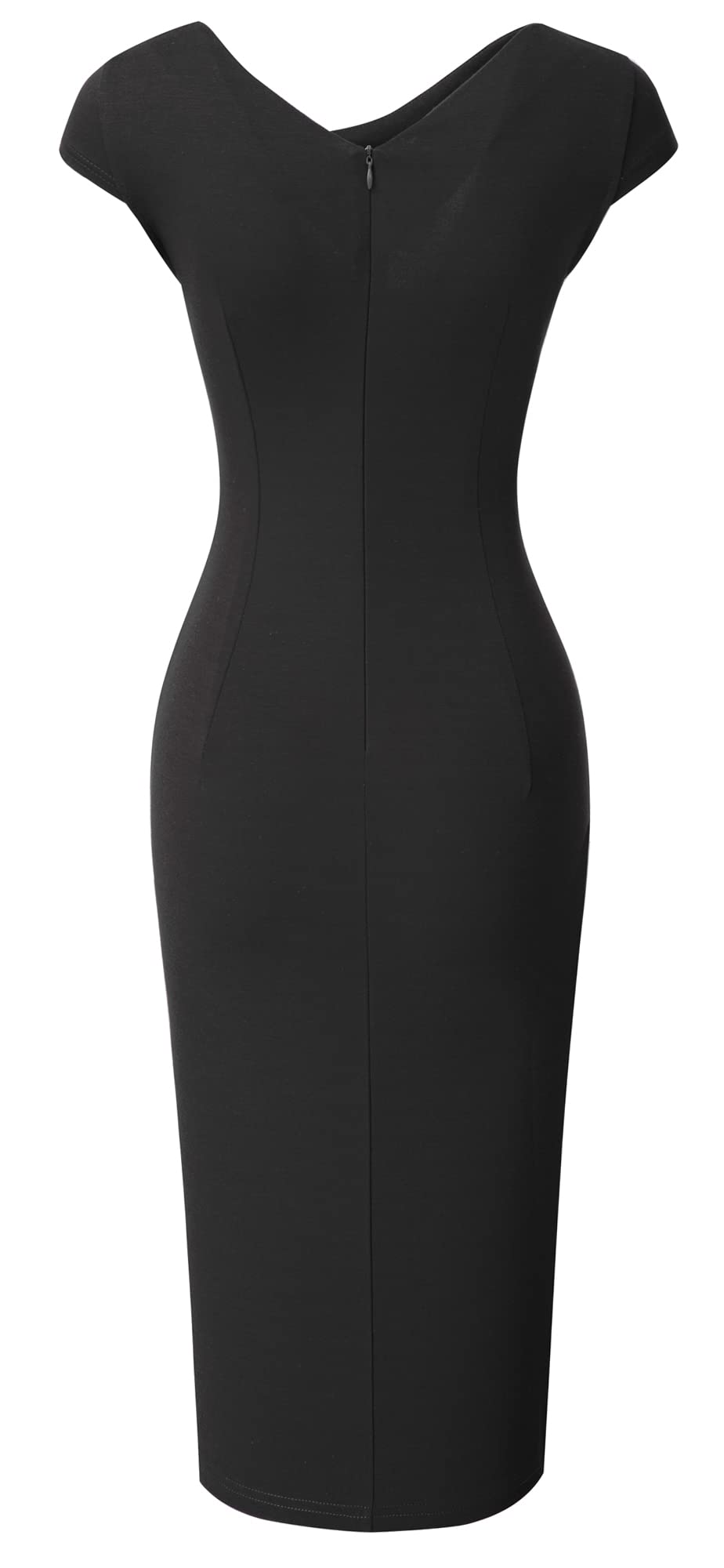 HOMEYEE Damen Vintage V-Ausschnitt Bodycon Business Bleistiftkleid mit Schlitz B700
