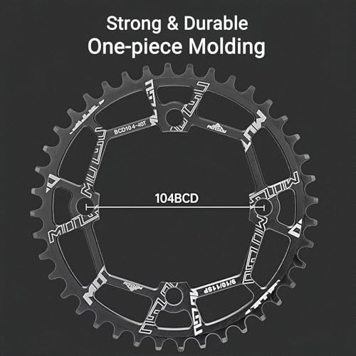 goucrro Bike Chainring 40T 42T 44T 46T 48T 50T 52T 104mm BCD Round Chainring Narrow Wide Tooth Aluminum Bicycle Chainring for Mountain Bike Road Bike MTB BMX (Black, 46T) - Thumbnail 4