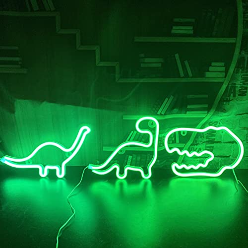 Segnale al neon dinosauro, luce notturna per