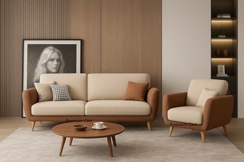 Image of Velvet Contemperory 3+1 Seater Sofa Set Couch with Cushion Chaise Lounge Sectional Perfect for Living Room & Bedroom Guests Home & Office (3+1 Seater Sofa Brown & Beige)