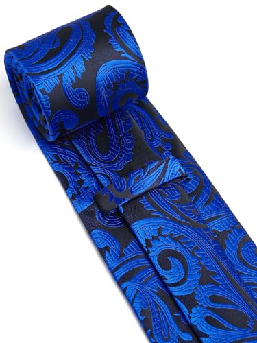 Image of HISDERN Ties for Men Paisley Floral Mens Ties and Pocket Square Cufflinks Set Classic Business Necktie Handkerchief