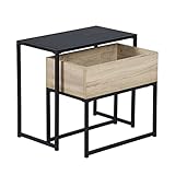 MEUBLE COSY Juego de 2 Mesas de Centro anidadas con Almacenamiento, Mesa Auxiliar para salón, Dormitorio, Estructura de Metal, Tapa de Tablero de Fibra Negro y Roble Densidad Media, Color, 60x30x50cm