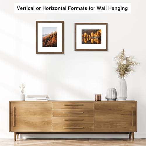 Image of 8x10 Picture Frame Brown with 5x7 Mat for Wall Hanging or Tabletop, Display Photo 5x7 with Mat or 8x10 without Mat, 8 by 10 Wall Gallery Poster Photo Frame with Shatter Resistant Plexiglass, Brown