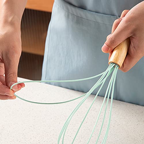 Batidor de huevos de alambre de acero inoxidable para el hogar con mango de madera, fuerte flexibilidad, material seguro