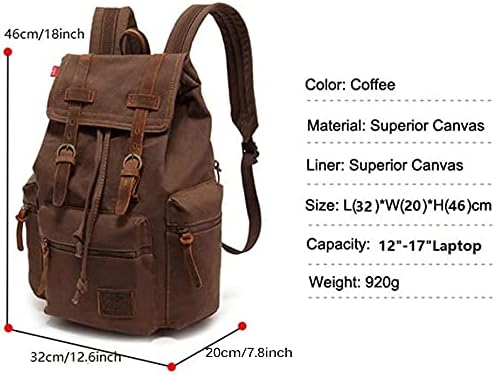 Miniatura 3 de koolehaoda Mochila de lona vintage, mochila unisex casual para laptop de 12 a 17 pulgadas, mochila de viaje, camping, senderismo (L-café)