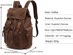 Koolehaoda Vintage Canvas Backpack Leather Rucksack Knapsack Unisex Casual Backpack 17inch Laptop Backpack Hiking Bag(L-Coffee)