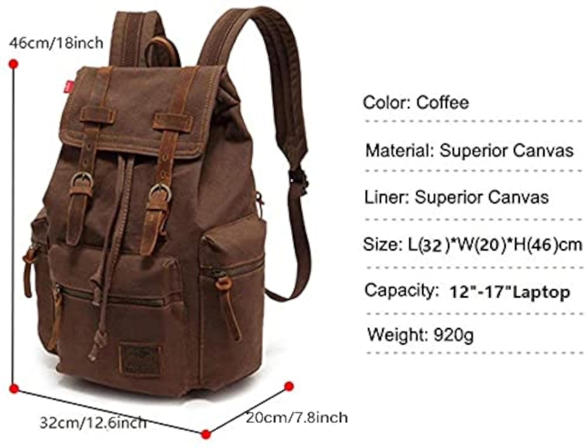 Vintage Canvas Backpack Leather Rucksack