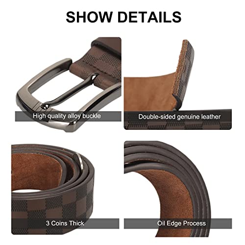 Mens Leather Belt Checkerboard Embossed Pin Buckle Genuine Leather Adjustable Wide Belt For Jeans Pants Suits4