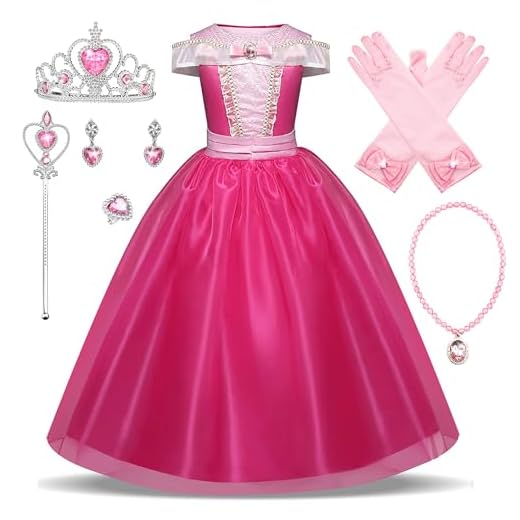 New front Disfraz Niña Princesa Aurora Vestido La Bella Durmiente Navidad Cumpleaños Largo Costume Diadema Varita Mágica Guantes Collar Traje Regalo Halloween Carnaval 3-8 Años