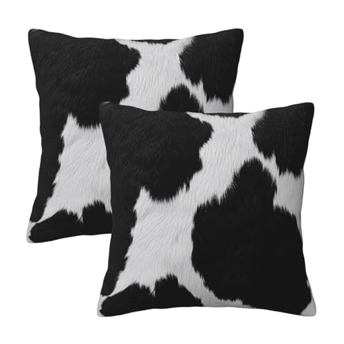 Taekifiyy Lot de 2 housses de coussin décoratives occidentales à imprimé vache blanche et noire pour canapé, salon, chambre à coucher - 45,7 x 45,7 cm
