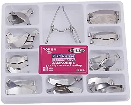 Dental Matrix with Springclip No.1.330 Sectional Contoured Metal Matrices Full kit for Teeth Replacement Dentsit Tools(36pcs)
