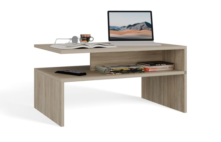 BDW - Table Basse Boston - Chêne Sonoma – Petite Table Basse avec Espace de Rangement – Design Scandinave, Moderne, Boho – Meubles de Salon ou Bureau -...