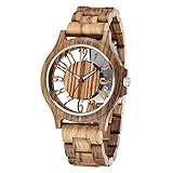 Reloj transparente para hombre con esfera de números árabes huecos, reloj de cuarzo de madera, reloj de cuarzo con correa de madera natural vintage para hombre, Qw105.