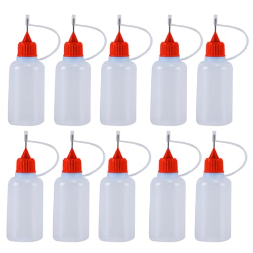 Teegxddy 10 Pcs Aplicador De Pegamento,Aplicador De Precisión,Botella Plastico,Botella Cuentagotas,Botella Exprimidora Botellas Plásticas con Punta de Aguja Aplicador De Precisión(Rojo)
