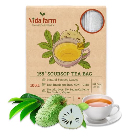 Image of VIDA FARM Soursop Tea Bags, 155 Count, 100% Natural Pure Soursop Leaves, Decaffeinated, Vegan, Gluten-Free