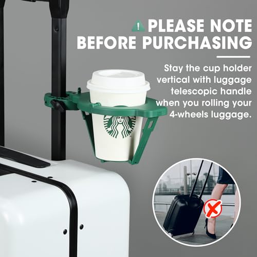 Image of Luggage Cup Holder Perfect for Starbucks Coffee Cups, Fits All 4-Wheeled Suitcases and Made of ABS Material for Easy Cleaning, Great Travel Essentials for Flying and Travel Accessory Gifts - Green