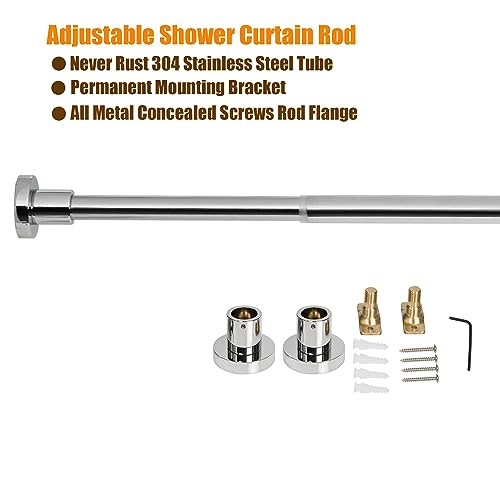 Image of Artiwell Heavy Duty Shower Rod, Adjustable Shower Curtain Rod, Expandable 47-84 Inch, Permanent Mount Shower Rod, Never Rust Stainless Steel For Window Curtain and Closet, Chrome Plated