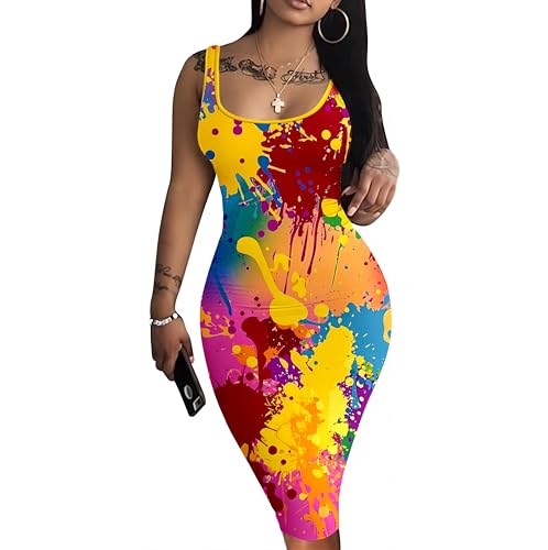 Image of Nimsruc Women Casual Sexy Tank Top Bodycon Dress Summer Pencil Sleeveless Basic Midi Club Dresses