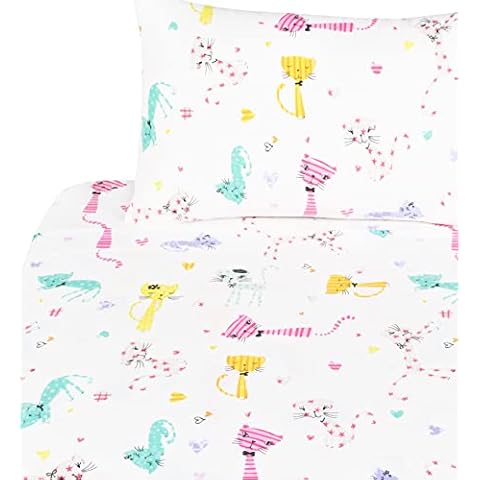Scientific Sleep Kitty Cats Cute Fun Soft Sheets Set Full, Fitted Sheet with 14" Inch Deep Pocket, 95 GSM 100% Microfiber Polyester Bedding Sheet Set for Boys Girls Teen Kids Gift (6, Full) Cover
