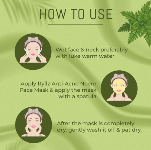 Image of RYLLZ ESSENTIALS Anti-Acne Neem Face Mask | Clear Skin with Green Clay, 2% Salicylic Acid, 10% Niacinamide, Green Tea Extract & Aloe Vera Gel | For Acne, Dark Spots, Oil Control, Open Pores, Uneven & Dull Skin | For All Skin Types | 100 ml