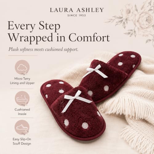 Image of Laura Ashley Ladies Embroidered Soft Terry Plush Scuff Slipper