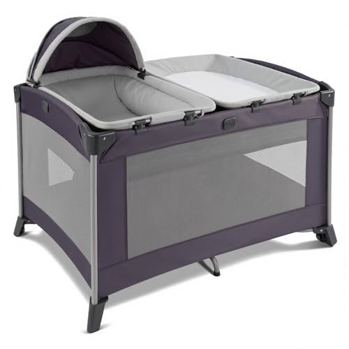 Image of GEGOSEN Portable Baby Playard 4 in 1 Design, Foldable Baby Playpen with Removable Bassinet, Canopy and Changing Table, Infant Playrad, Nursery Center Travel Crib