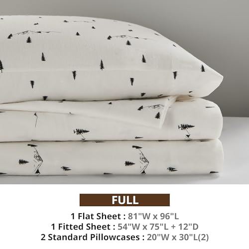 Image of Woolrich Cotton Sheet Set Cottage Charms Print, 100% Cotton Flannel Sheets Warm & Fuzzy Bedding Set Full Size Sheets, Fitted Pocket Fits Up to 12 inch Mattress, Full Black Pine Trees 4 Piece
