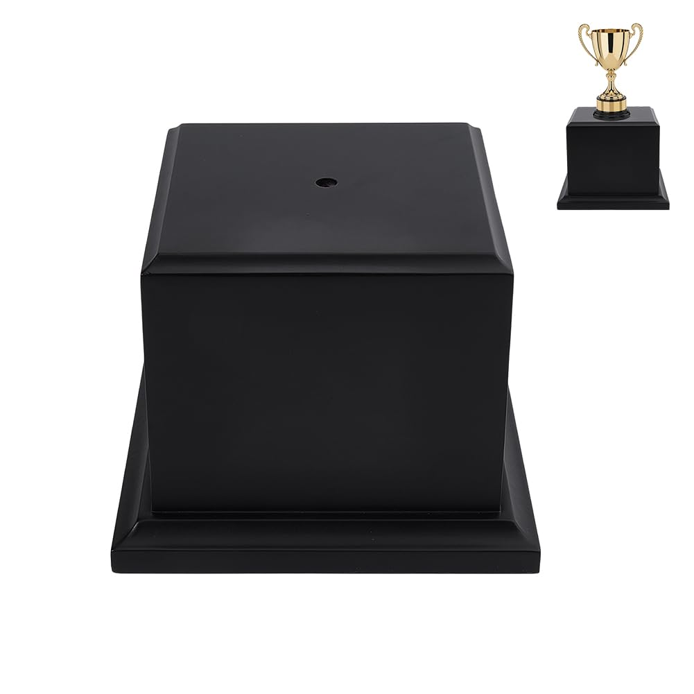 nbeads 1 Stück Holz Pokal Sockel, Quadratische MDF Präsentationssockel Mit Mittelloch, Hochbelastbarer Erhöhungsgestell Für Pokale Auszeichnungen Figuren 3D Drucke, Schwarz, 16.6x16.6x12.7cm