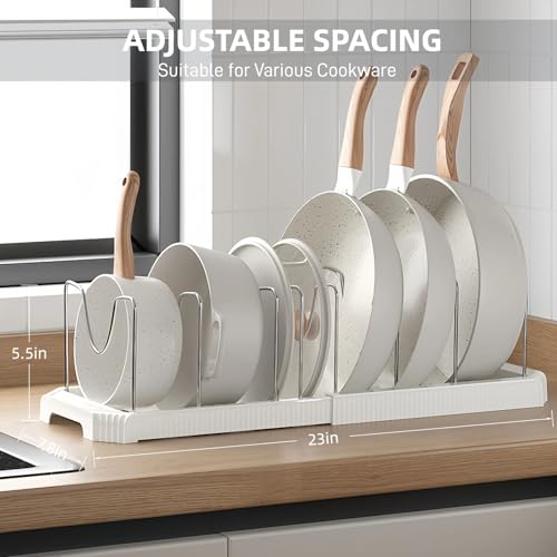 Expandable-Pot-and-Pan-Organizer-Rack-for-Kitchen-Cabinet-or-Under-Sink-Adjustable-Lid-Holder-with-7-Dividers-Space-Saving-Storage-for-Renters-Small-Homes-and-Busy-Cooks-White