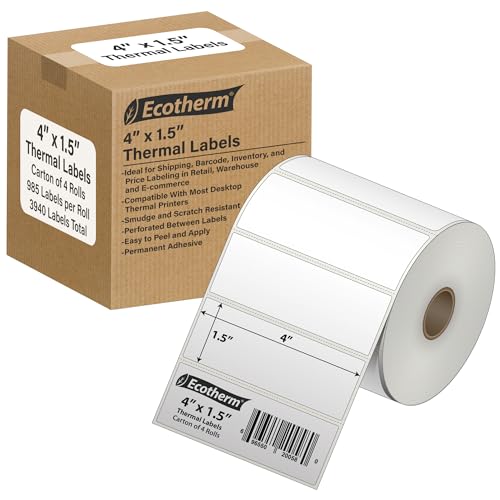 Ecotherm 4�C���` x 1.5�C���` ���M���x�� | 4���[�� | 3940���x�� | �[�u���AMunbyn�ARollo�AGodex�AArkscan�AiDPRT�AOffnova�T�[�}�����x���v�����^�[�ȂǂɃt�B�b�g | ���n�z���C�g�S���X�e�b�J�[