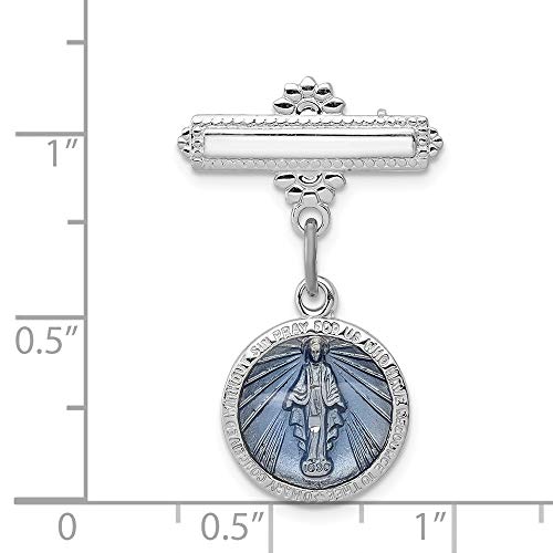 Solid 925 Sterling Silver Enameled Virgin Mary Pendant Pray for Us Charm Miracle Medal Pin - 28mm x 18mm3