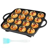 Sartén para Takoyaki con 16 Cavidades, Sartén Antiadherente para Takoyaki Sartén para Takoyaki de Aluminio, para Albóndigas, Huevos de Codorniz, Tortitas, Huevos Fritos, Poffertjes, Negro